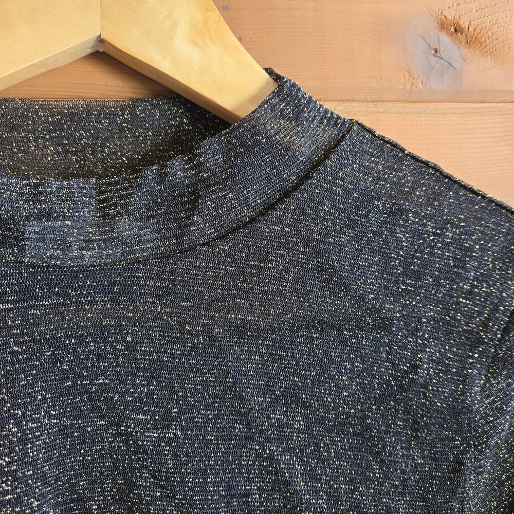 Lovers & Friends Riya Crop Top Y2K Shimmering Black Gold Mesh 90's Long Sleeve L - Picture 5 of 5